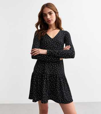 Black Polka Dot Long Sleeve Mini Dress