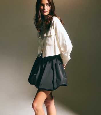 Black Taffeta Puff Mini Skirt 