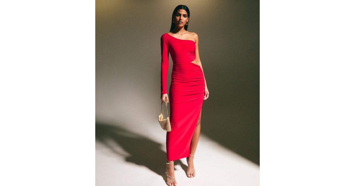 Ax Paris One Shoulder Red Midi Dress Buy AX Paris Printed Mesh One