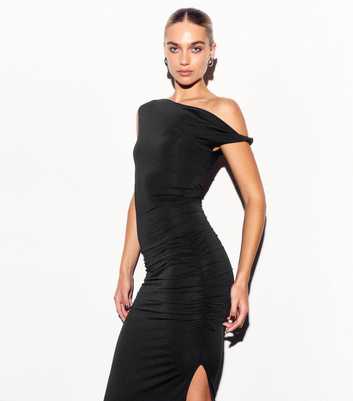 Black Twist Shoulder Maxi Dress