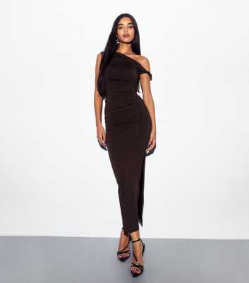 Brown Twist Shoulder Maxi Dress