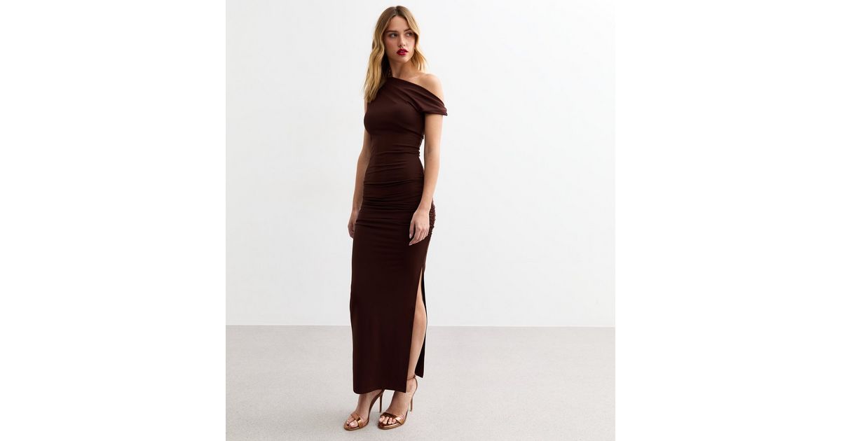 Brown Twist Shoulder Maxi Dress New Look