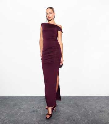 Burgundy Twist Shoulder Maxi Dress