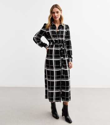 Black Checked Midi Shirt Dress