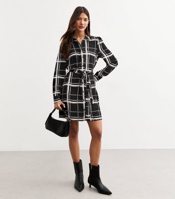Black Checked Mini Shirt Dress | New Look