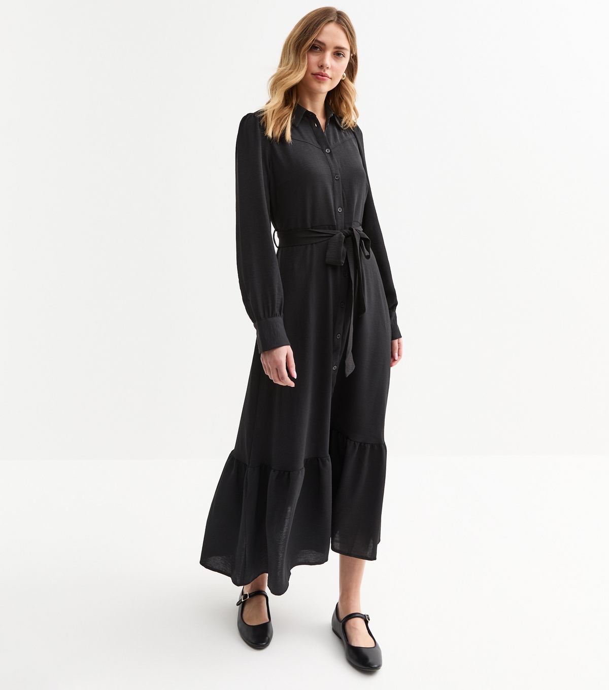 Women's Black Western Tiered Midi Shirt Dress New Look