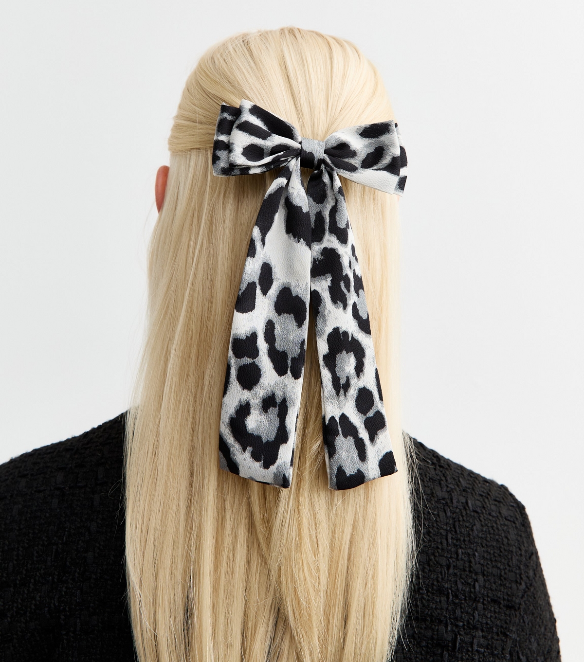 Black Leopard Print Satin Hair Bow Slide New Look