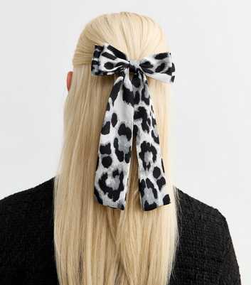 Black Leopard Print Satin Hair Bow Slide