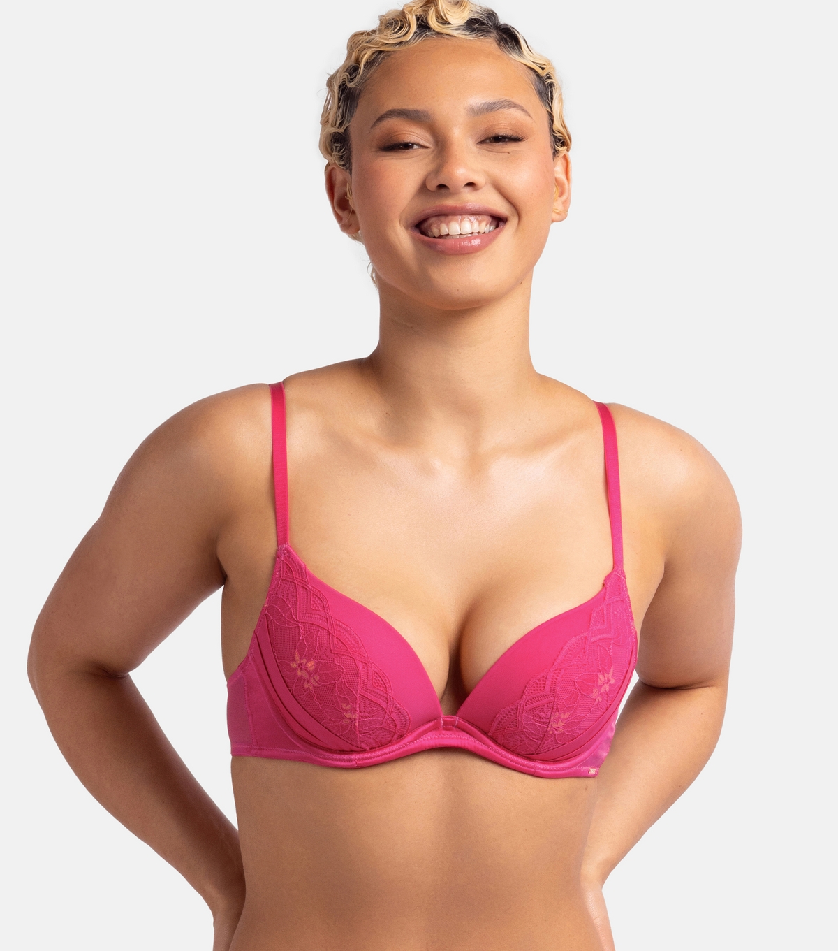 Women's Pink Lace Trimmed Plunge Bra Dorina New Look