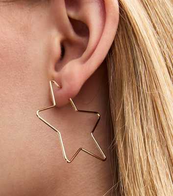 Gold Tone Star Hoop Earrings