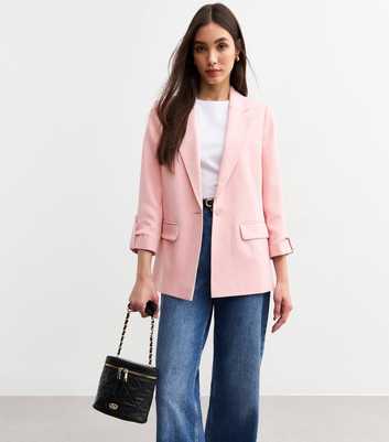 Light Pink Cropped Sleeve Blazer