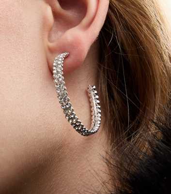 Silver Tone Diamanté Hoop Earrings 