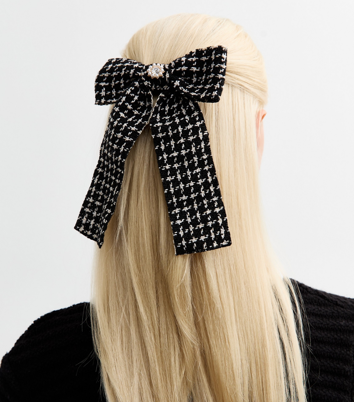 Black Faux Pearl Embellished Dogtooth Bow Hair Slide New Look