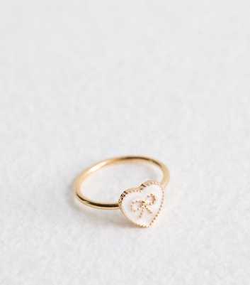 Gold Tone Enamel Heart Bow Ring