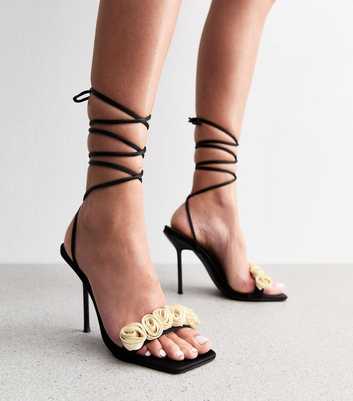 Public Desire Marigold Black Rosette Satin Sandals 