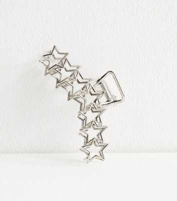 Silver Tone Star Metal Hair Claw Clip 