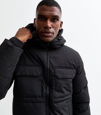 Only Sons Black Regular Quilted Hooded Jacket New Look