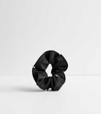 Black Faux Pearl Embellished Scrunchie