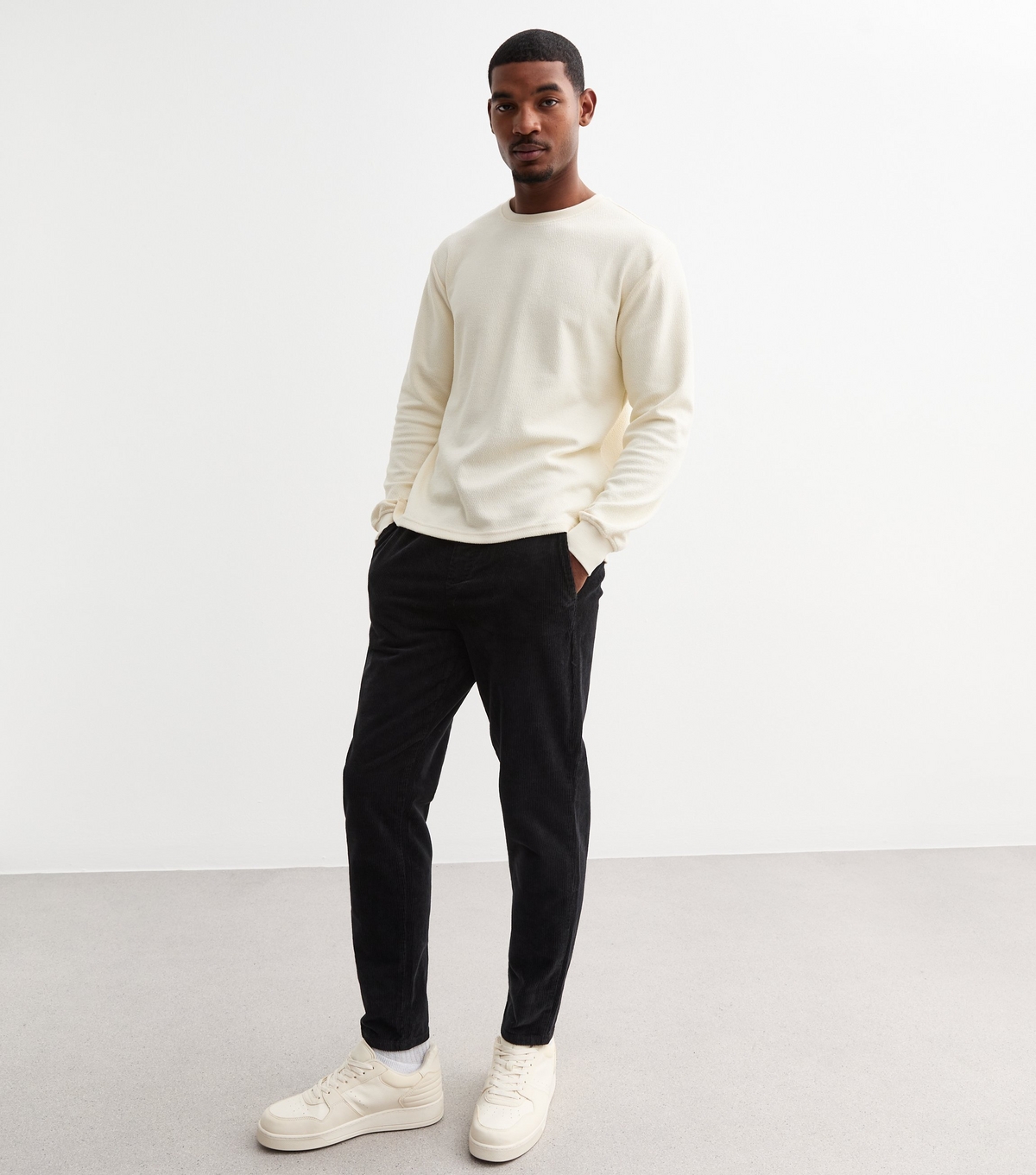 Men's Black Regular Tapered Corduroy Trousers Only and Sons New Look