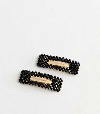 2 Pack Black Beaded Hair Slides 