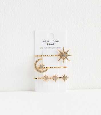 Pack of Three Gold Tone Crystal Star Hair Slides