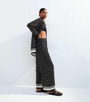 Black Polka Dot Wide Leg Beach Trousers