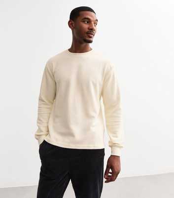 Only & Sons Off White Regular Textured Cotton Blend Long Sleeve T-Shirt