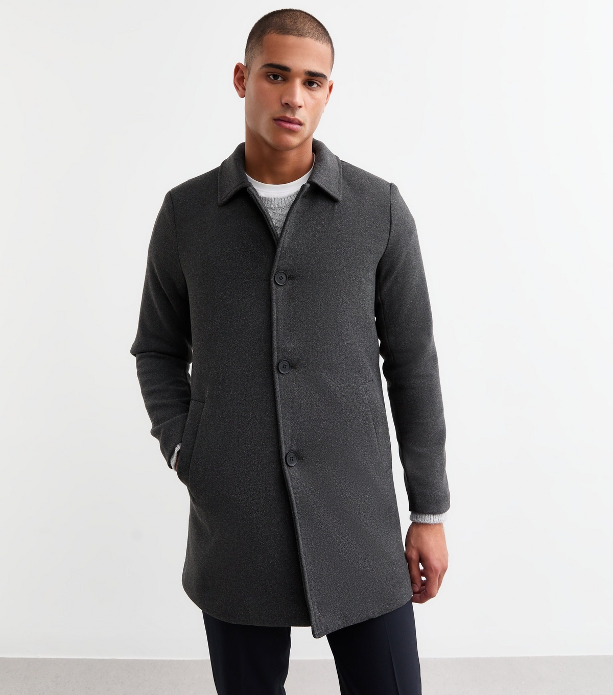 Men's Grey Car Coat Only and Sons New Look