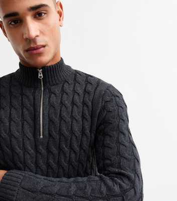 Only & Sons Grey Regular Cable Knit Half Zip Jumper