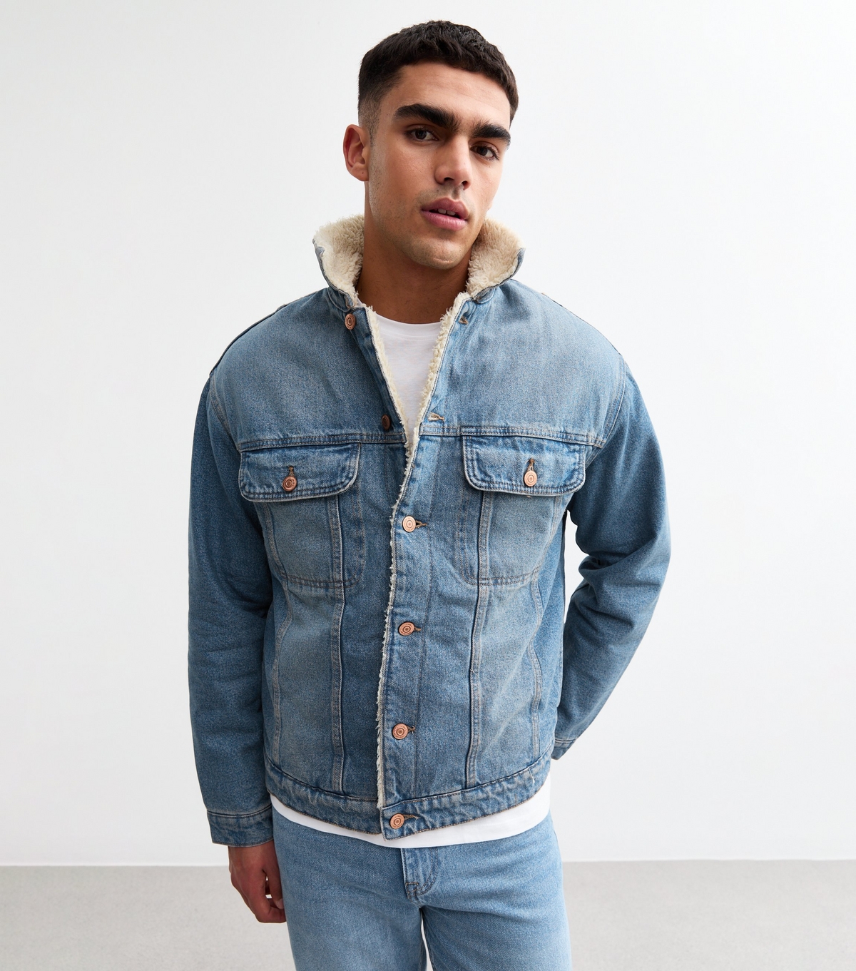 Men's Blue Borg Lined Denim Jacket Only and Sons New Look