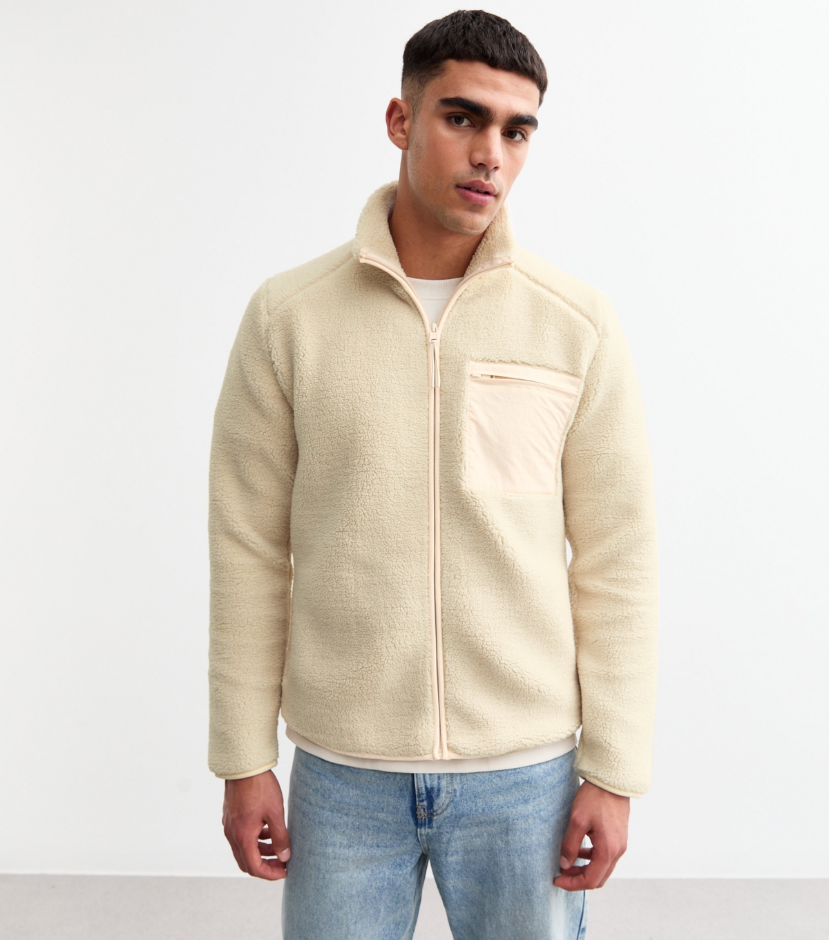 Men's Off White Borg Jacket Only and Sons New Look