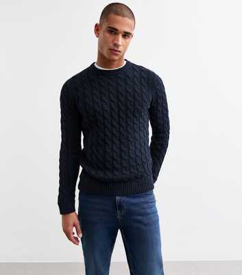 Only & Sons Navy Regular Cable Knit Jumper