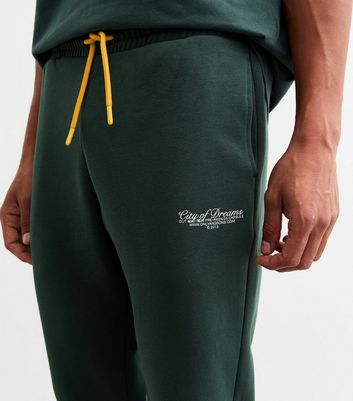 Men's Only & Sons Dark Green City of Dreams Jersey Joggers New Look