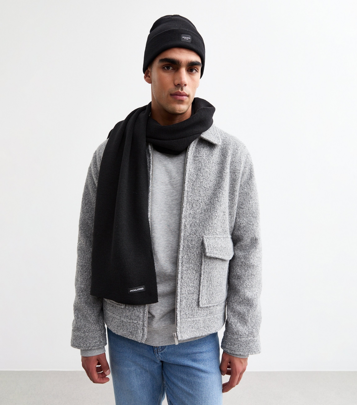 Men's Black Hat And Scarf Gift Set Jack & Jones New Look