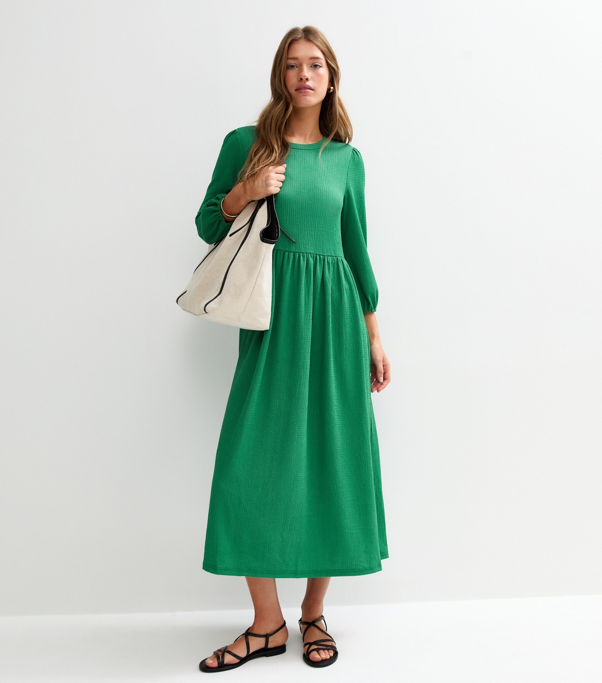 Women's Green Crinkled Jersey Midi Smock Dress New Look