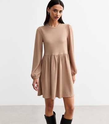 Mink Crinkled Mini Smock Dress