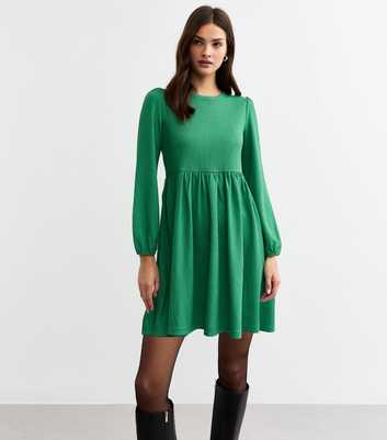 Green Crinkled Mini Smock Dress