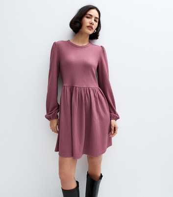 Plum Crinkled Mini Smock Dress