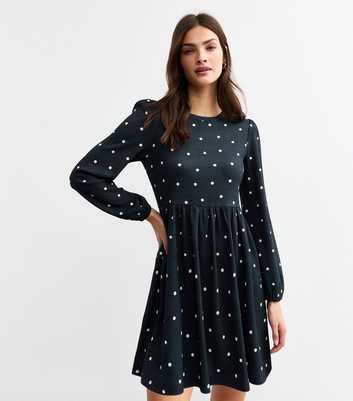 Blue Crinkle Texture Polka Dot Mini Dress