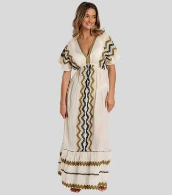 South Beach Cream Zig Zag Cotton Maxi Dress