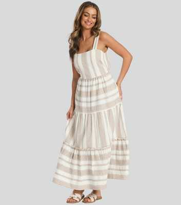 South Beach Brown Geometric Stripe Maxi Dress