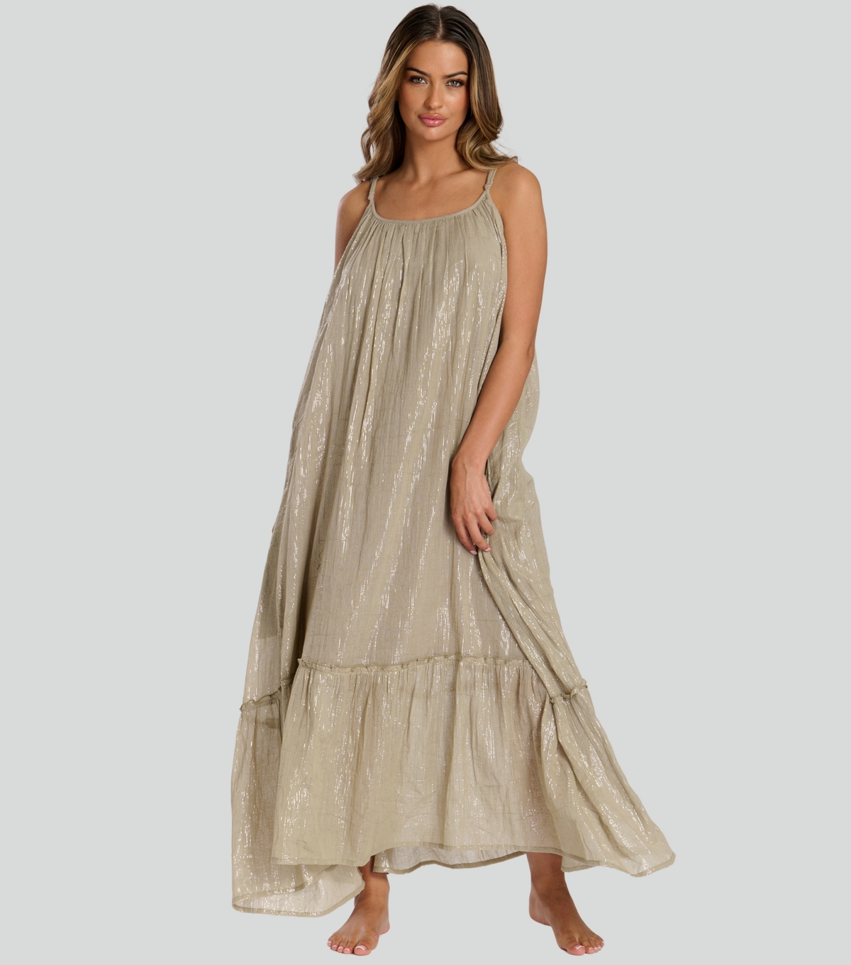 Women's Beige Metallic Maxi Dress South Beach New Look