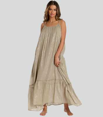 South Beach Beige Metallic Maxi Dress