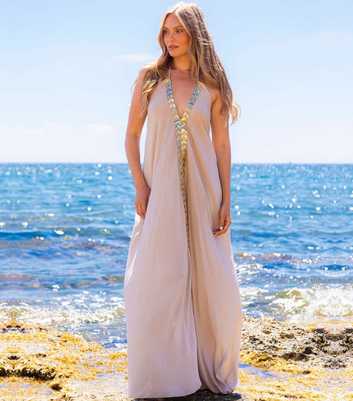 South Beach Gold Sequinned Halterneck Maxi Dress