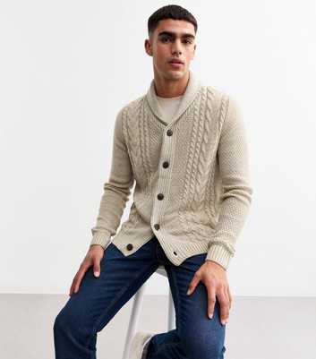 Jack & Jones Off White Cable Knit Cardigan 