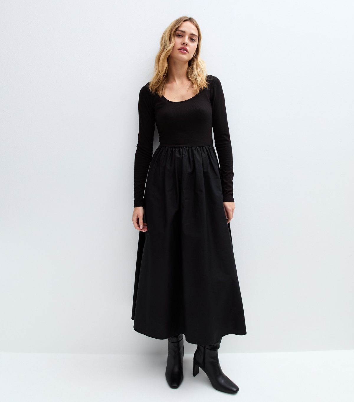 Women's Black Long Sleeved Poplin Midi Dress New Look