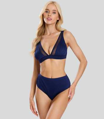 South Beach Navy Textured High Rise Bikini Bottoms