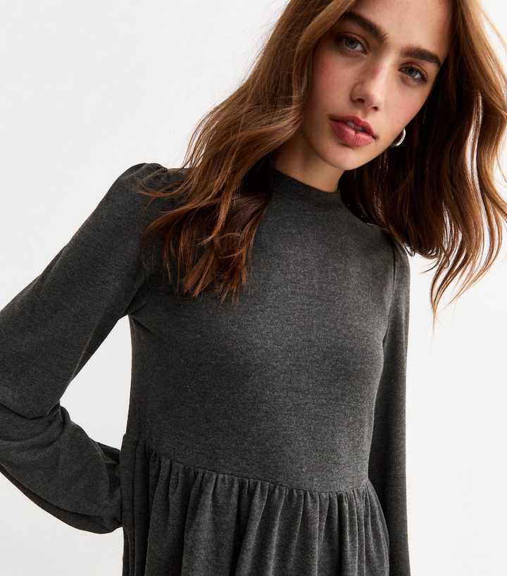 Dark Grey Jersey Smock Mini Dress