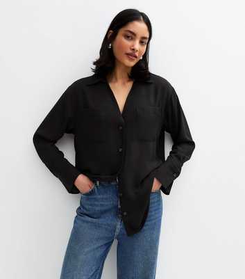 Black V-Neck Curved Hem Shirt