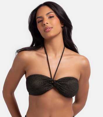 Dorina Black Metallic Halterneck Bandeau Bikini Top